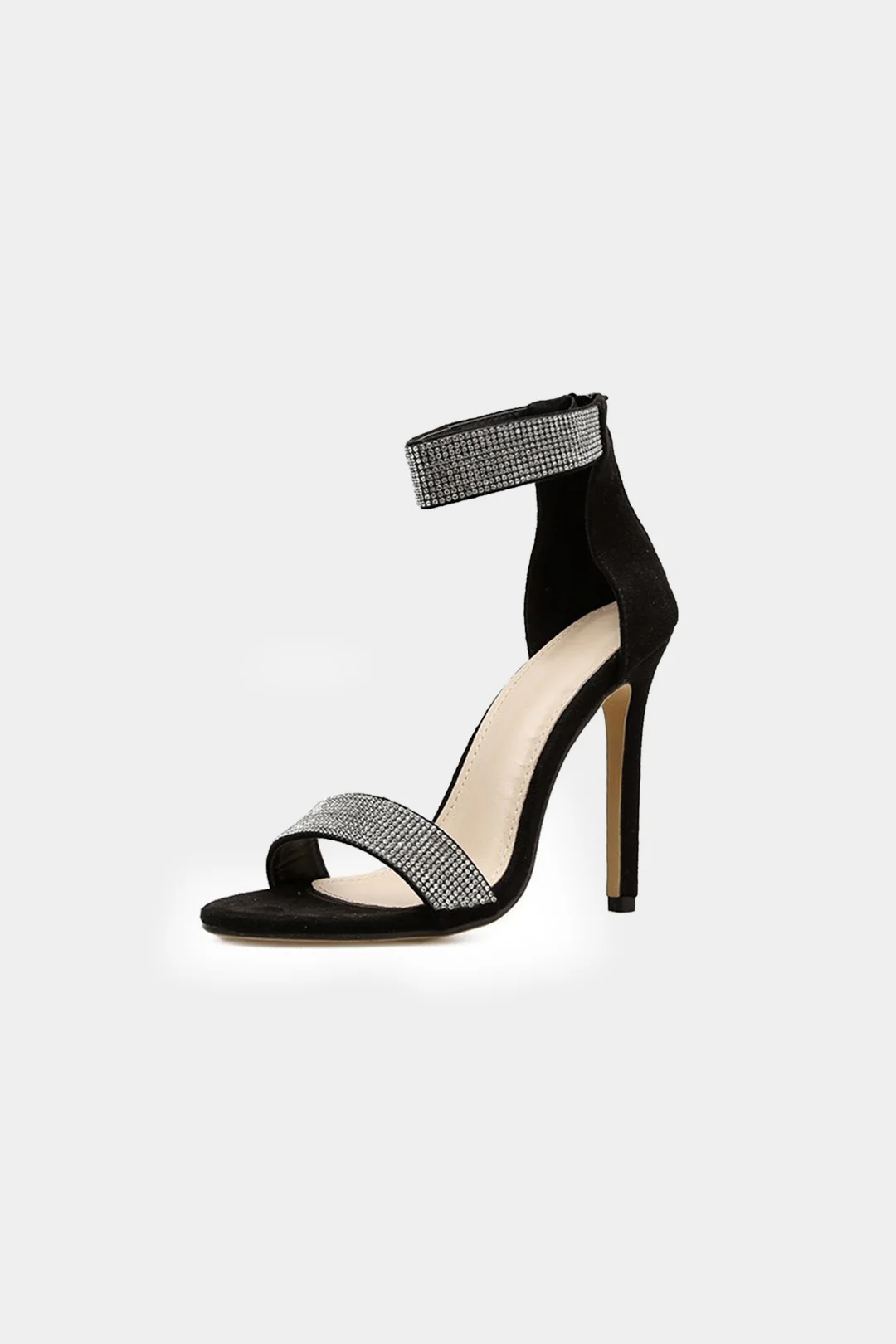 Faux Leather Rhinestone Decor Heels - Flockneti