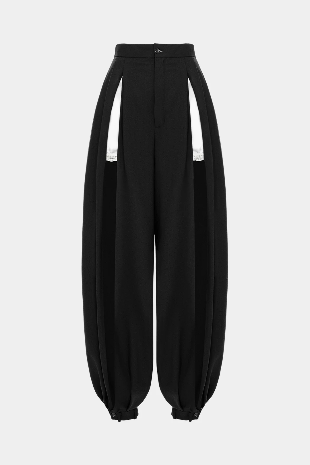 Satin Patchwork Lace Trim Wide Leg Pants - Flockneti