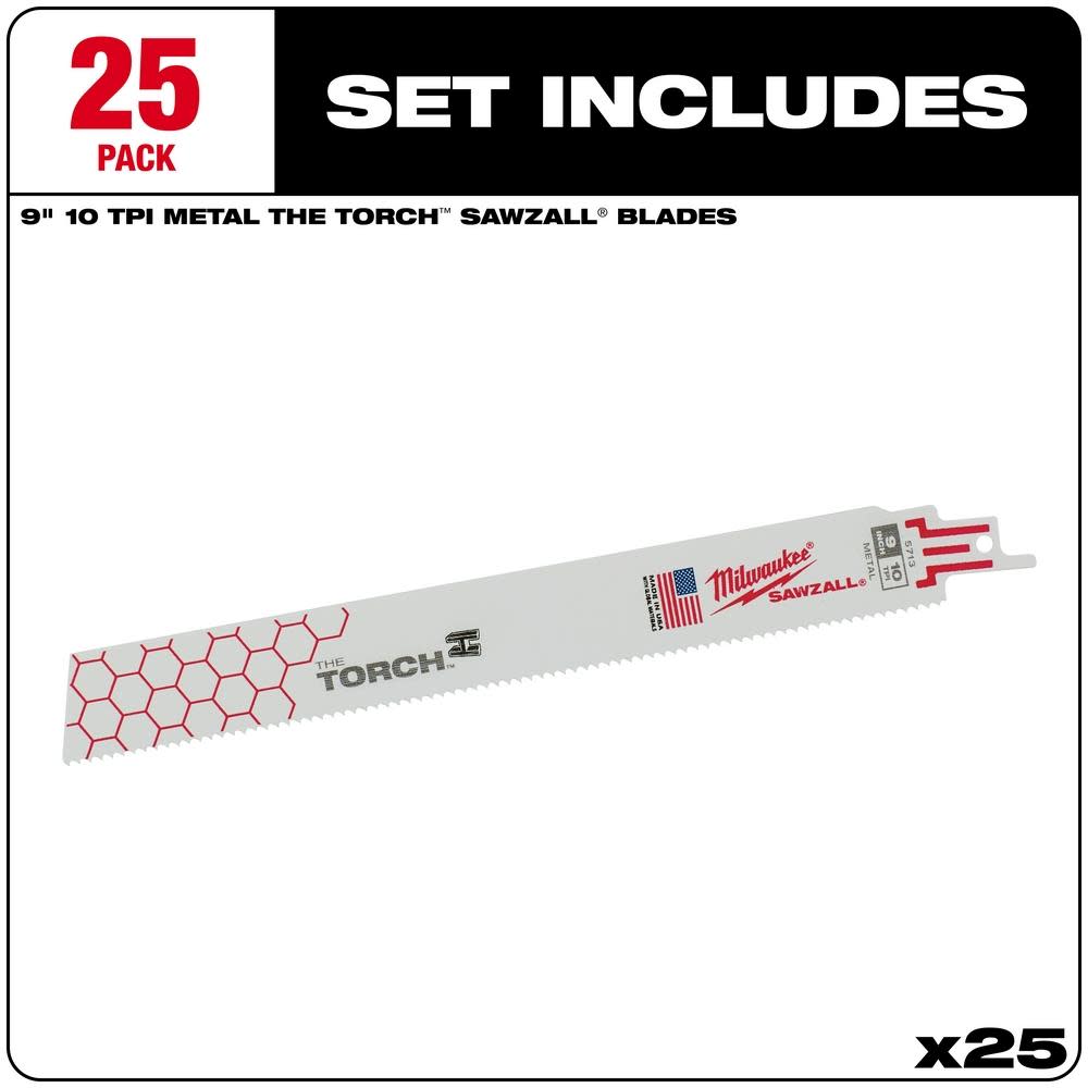 Milwaukee 9 in. 10 TPI THE TORCH SAWZALL Blade 25PK - Flockneti