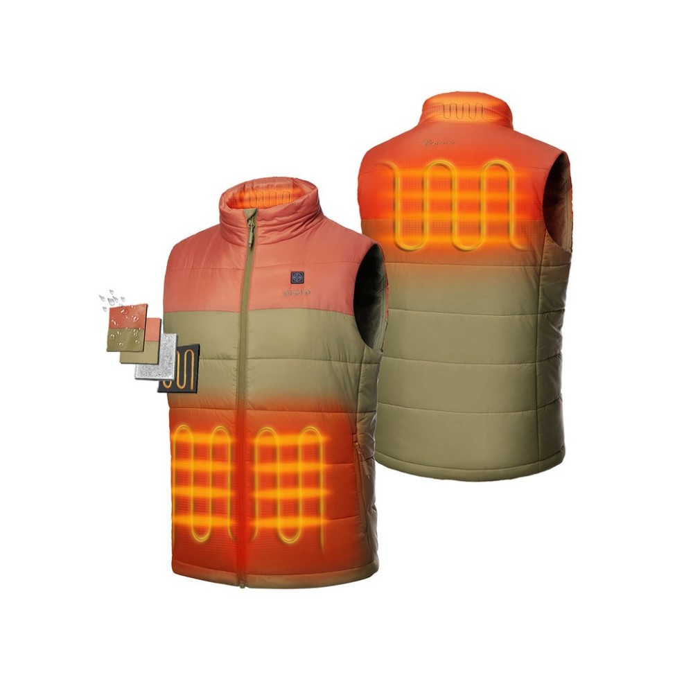 ORORO Mens Persimmon & Olive Classic Heated Vest Kit Medium - Flockneti