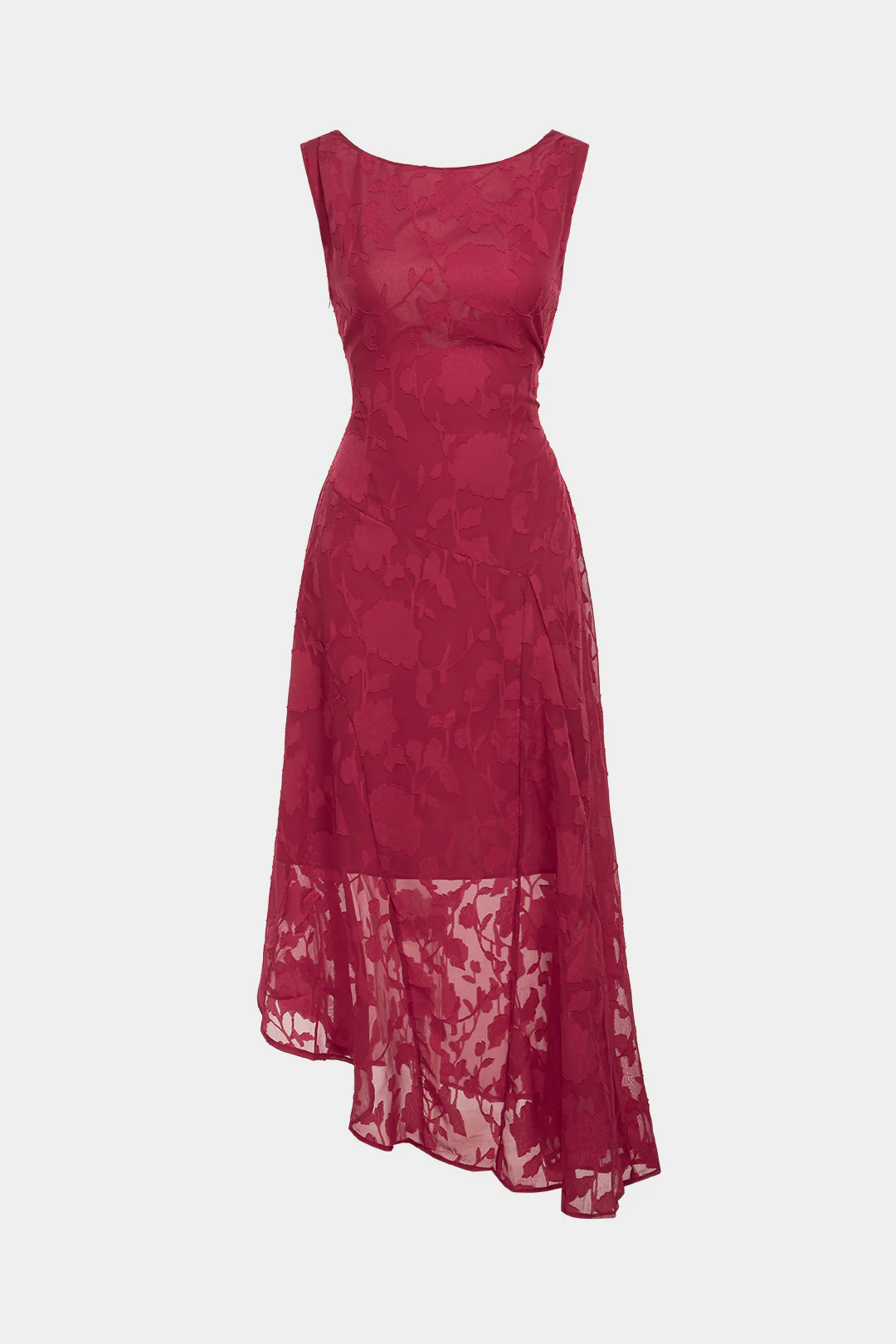 Jacquard Patchwork Lace Round Neck Backless Tie Back Sleeveless Maxi Dress - Flockneti