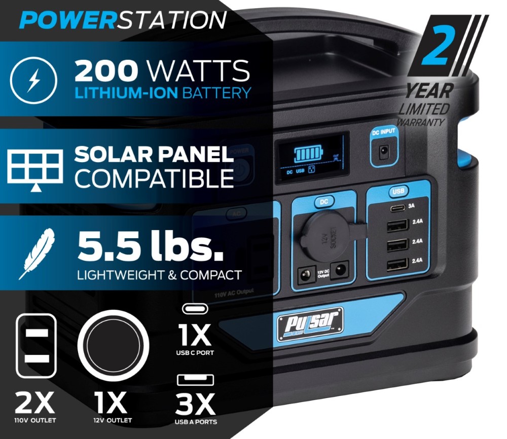 Pulsar Products 200 Watt Lithium Ion Portable Power Station - Flockneti