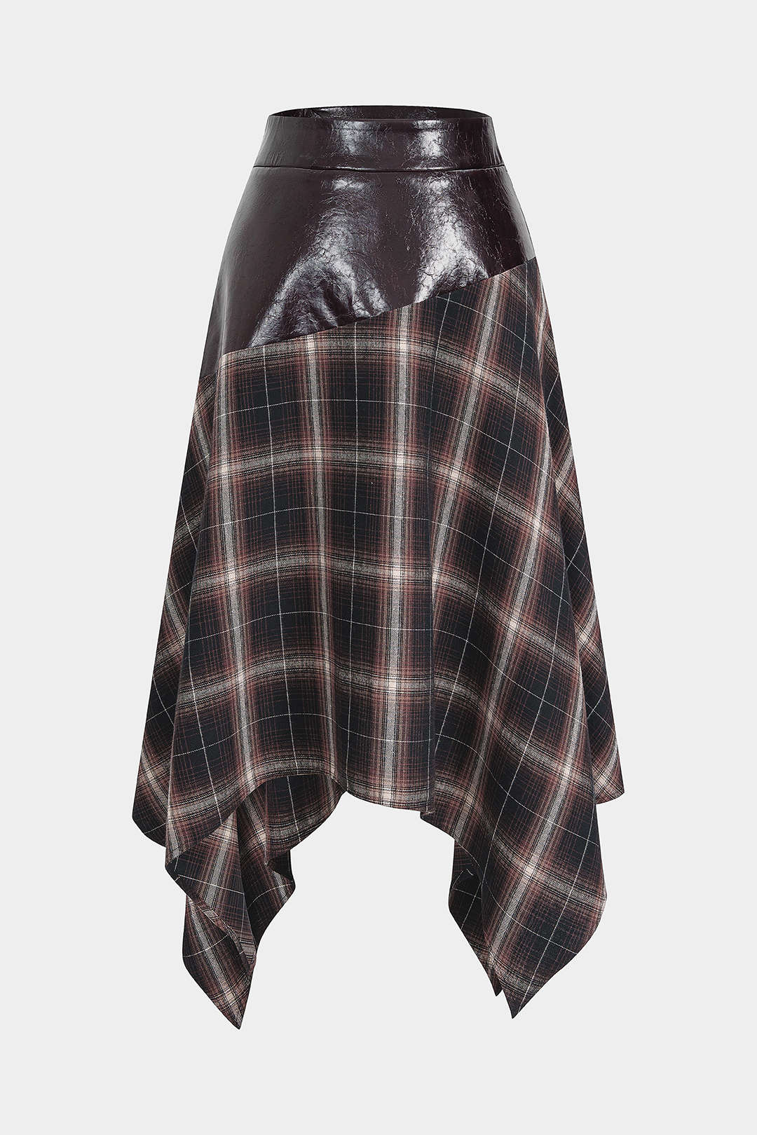 Patchwork Faux Leather Irregular Hem Skirt - Flockneti