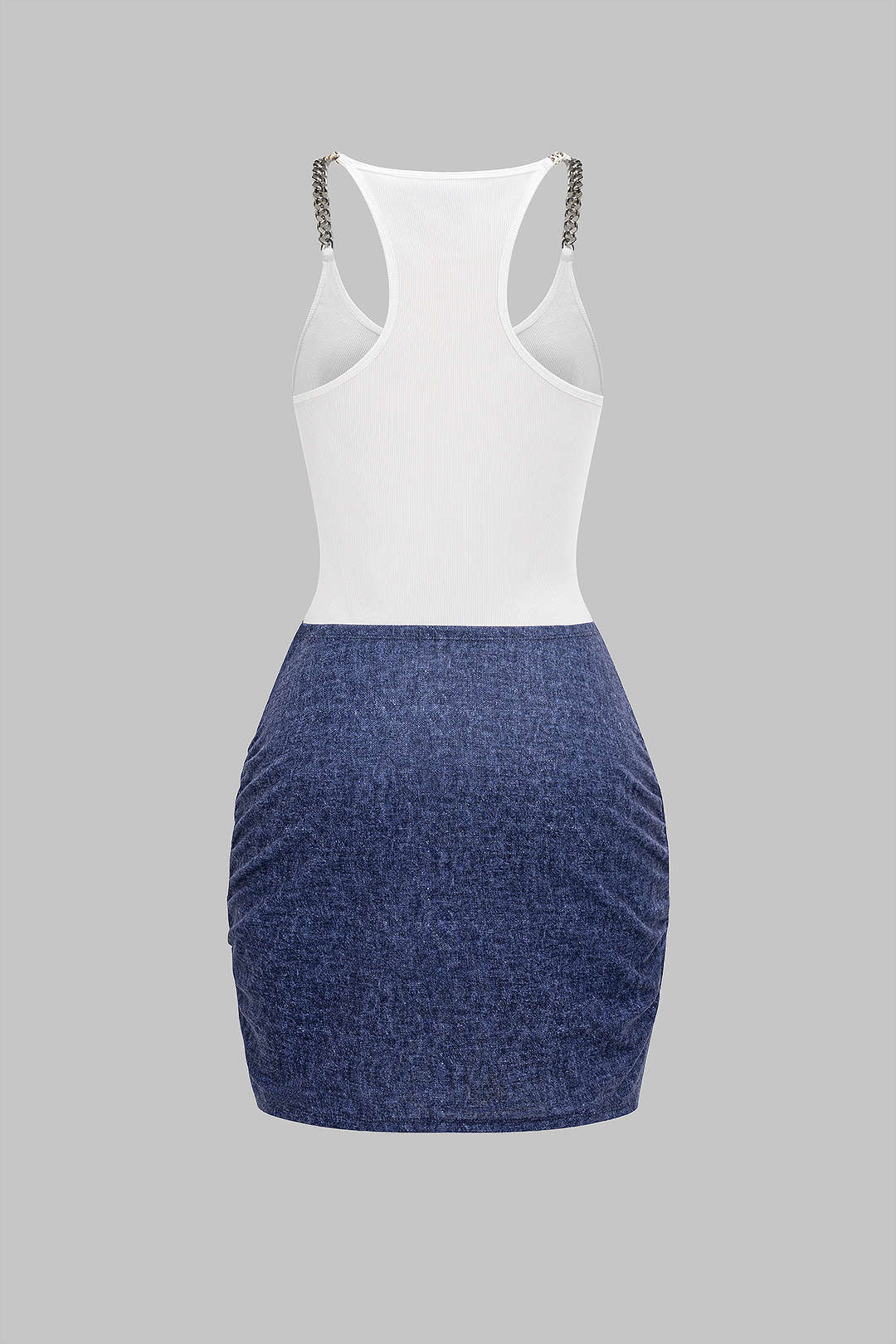 Tie Front Ruched Metallic Chain Patchwork Sleeveless Mini Dress - Flockneti