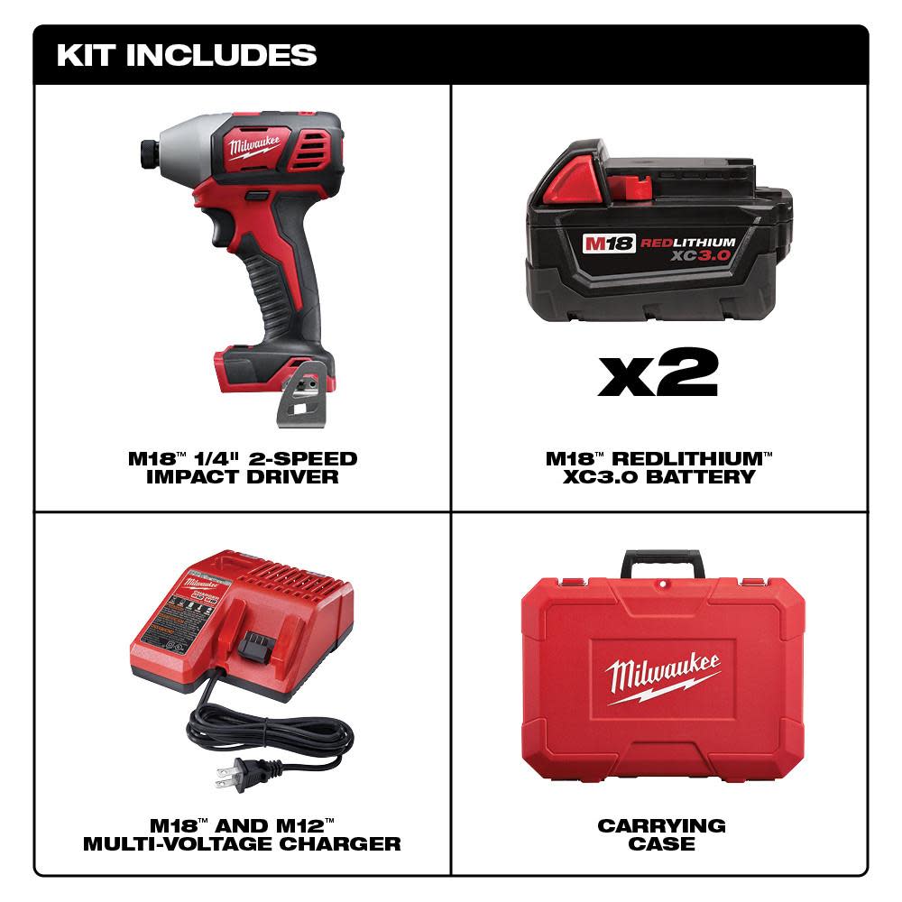 Milwaukee M18 2 Speed 1/4 Hex Impact Driver XC Kit - Flockneti