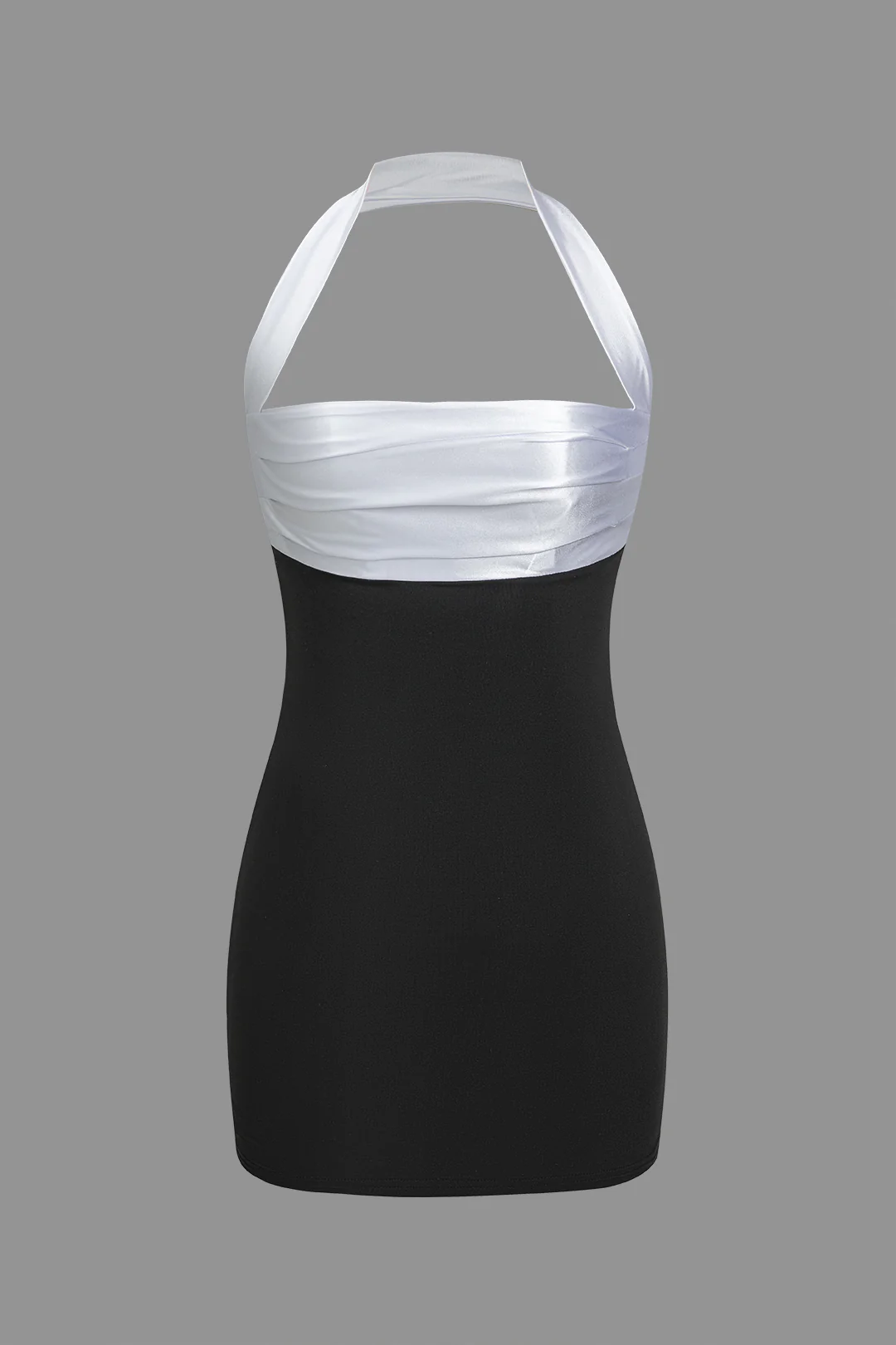 Satin Contrast Halter Neck Sleeveless Mini Dress - Flockneti