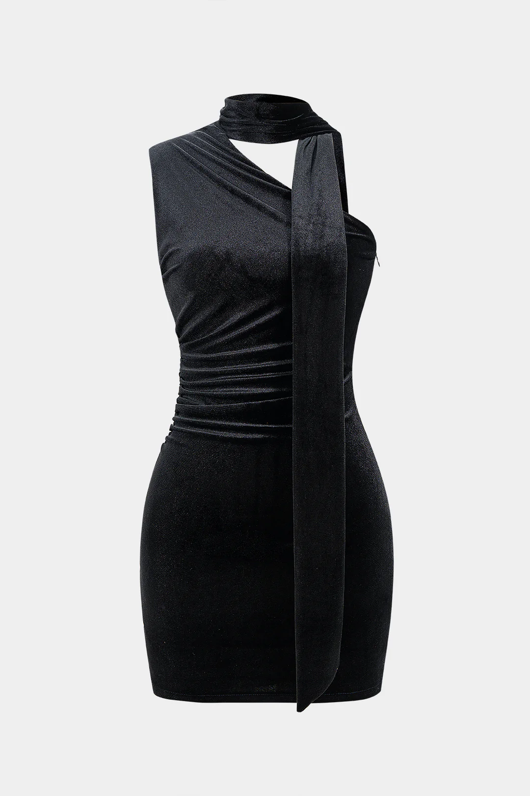 Velvet Ruched Scarf Sleeveless Mini Dress - Flockneti