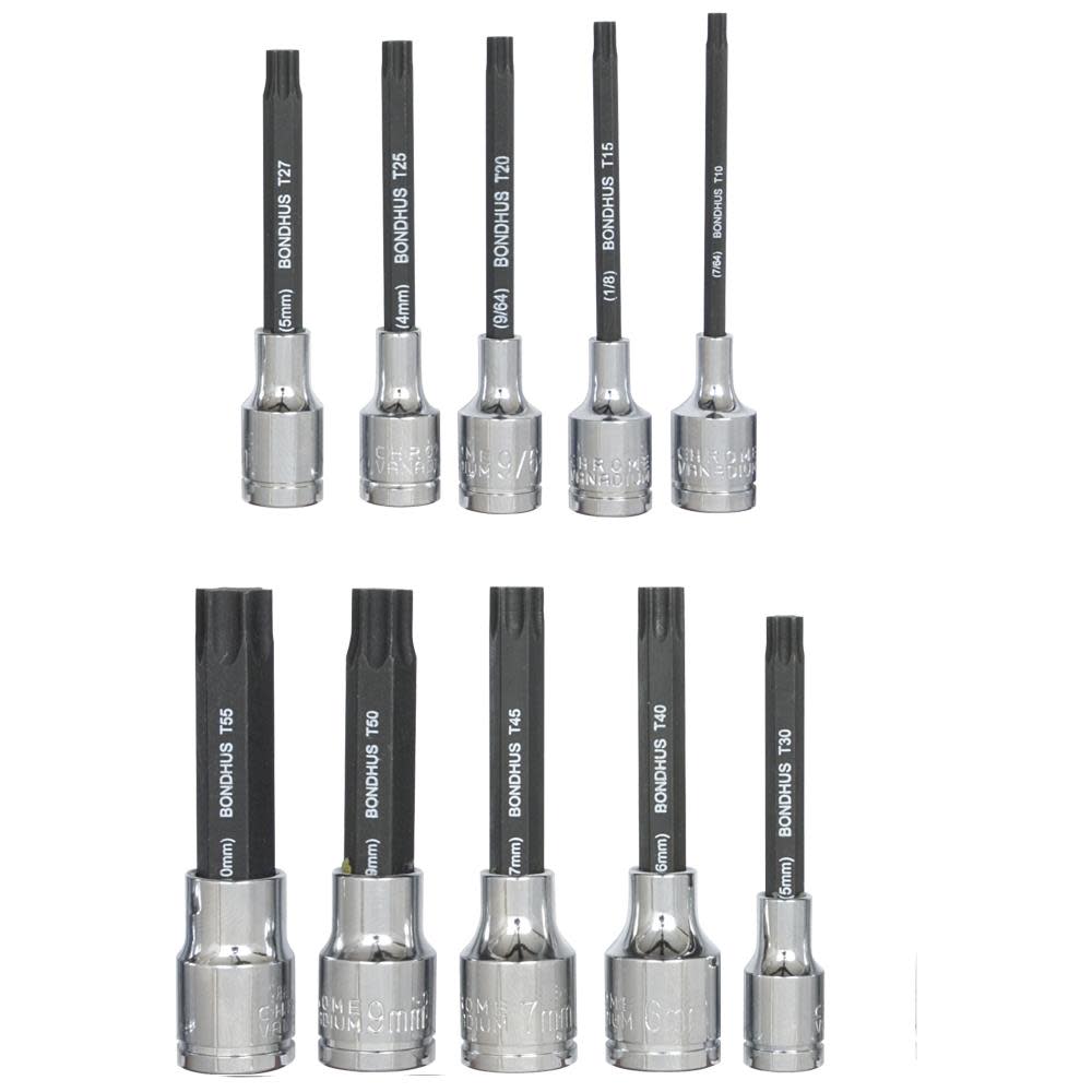 Bondhus Set of 10 2 In. Star Socket Bits with Sockets - Flockneti