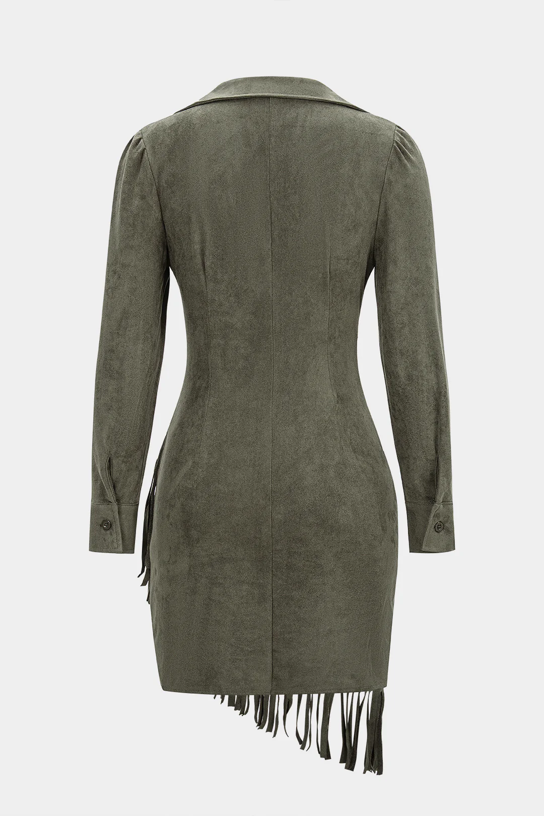 Suede Fringe Long Sleeve Mini Dress - Flockneti
