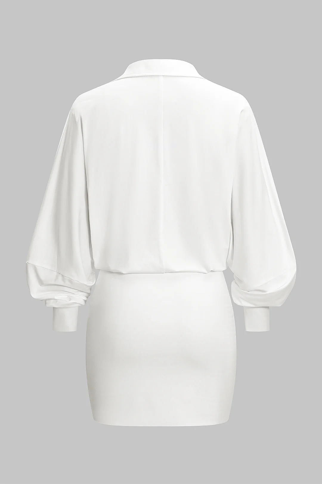 Ruched Draped Cowl V-Neck Long Sleeve Mini Dress - Flockneti