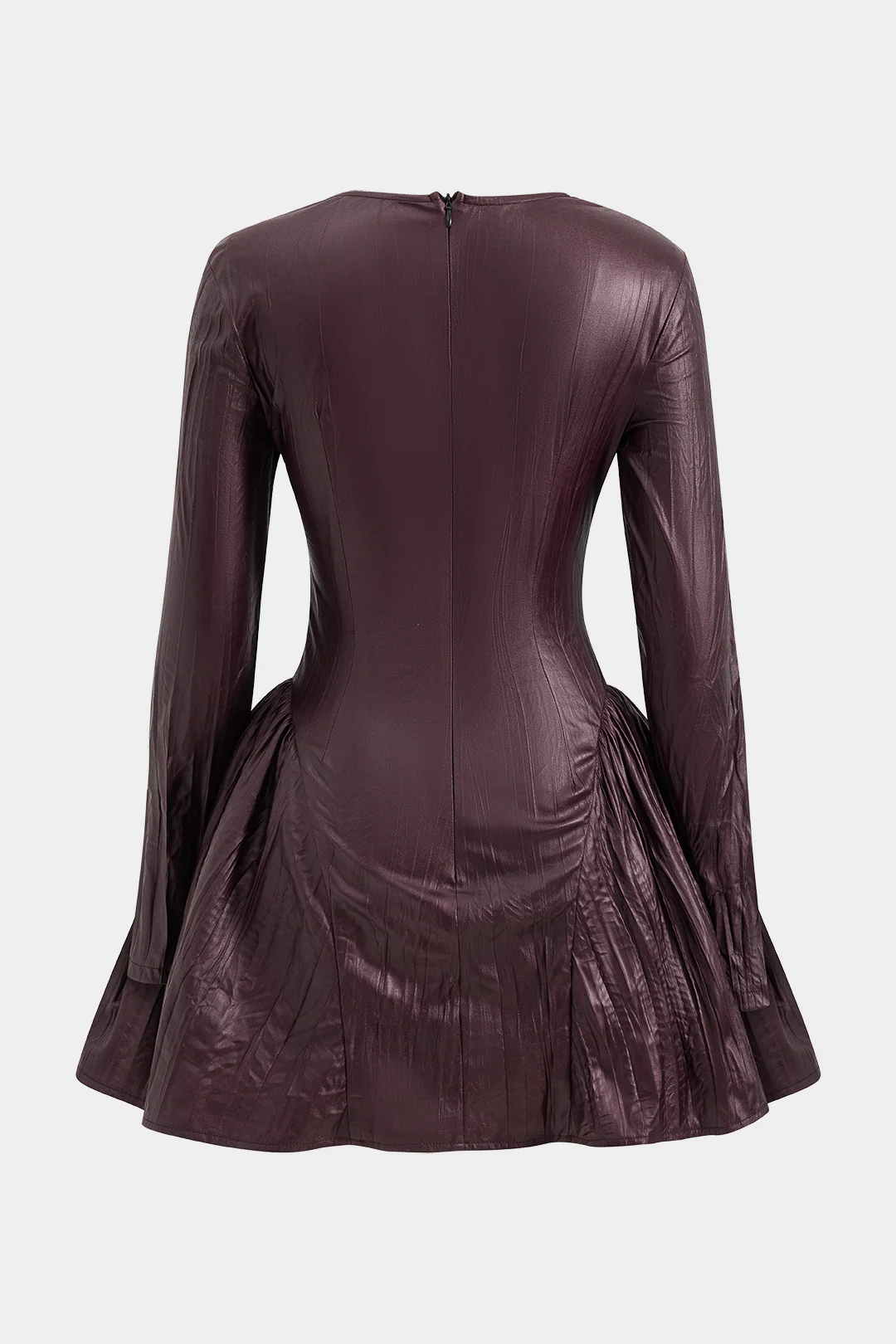 Ruched Asymmetrical Long Sleeve Mini Dress - Flockneti