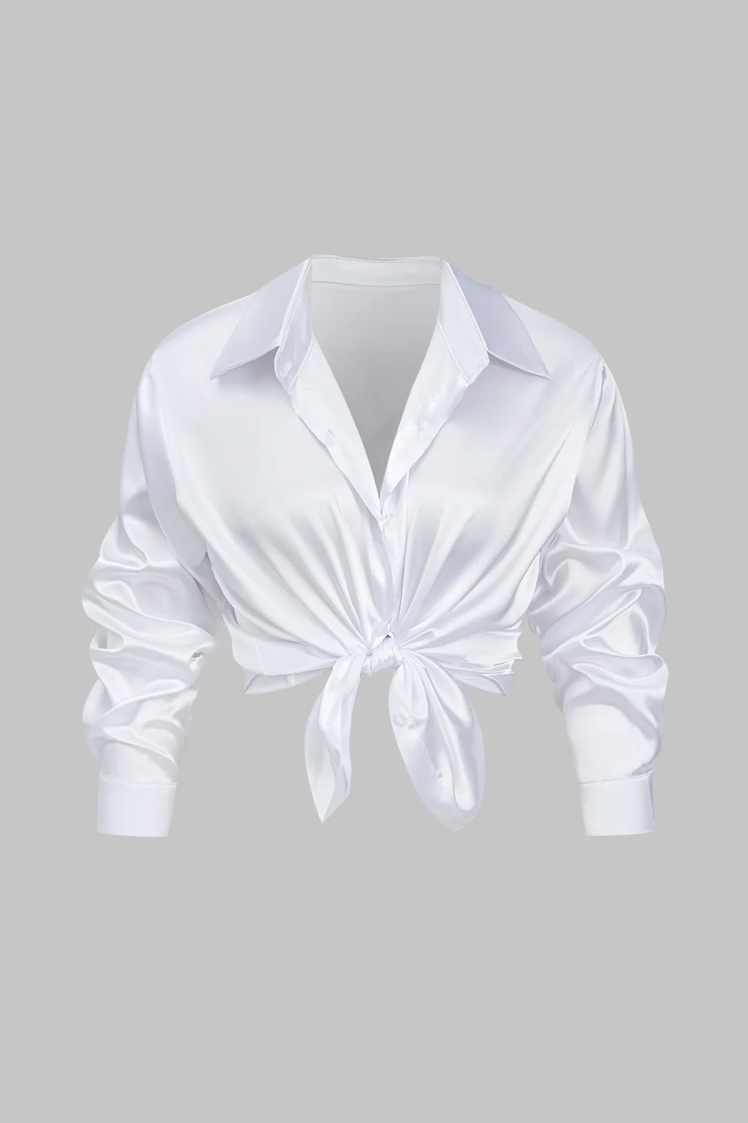 Plus Size Satin Button Long-Sleeve Shirt - Flockneti