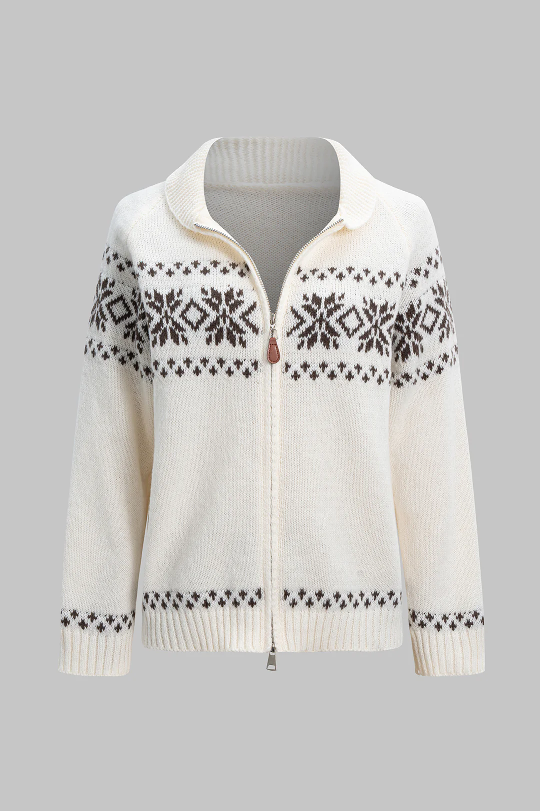 Knit Zipper Long Sleeve Cardigan - Flockneti