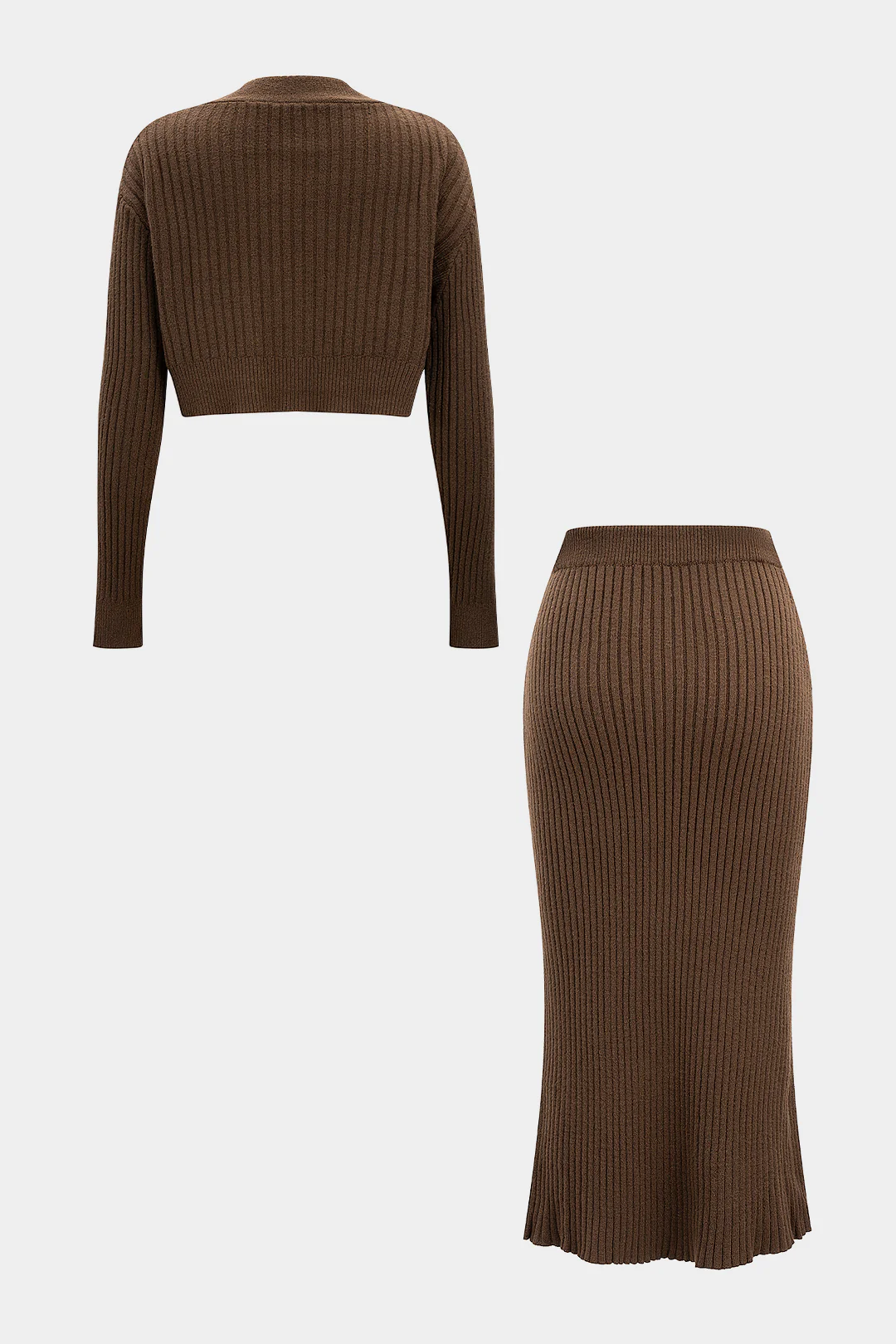 Knit V-Neck Long-Sleeve Top And Bow Skirt Set - Flockneti