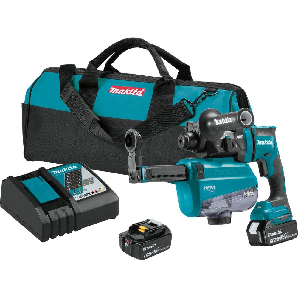 Makita 18V LXT BR 11/16″ AVT SDS-Plus Rotary Hammer Kit with HEPA Dust Extractor - Flockneti