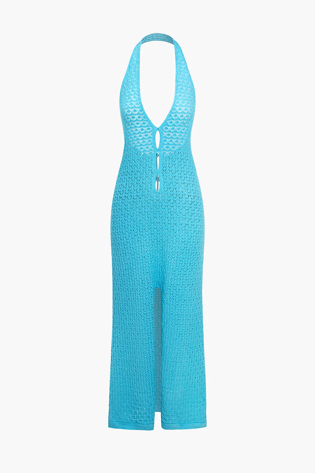 Knit Cut Out Halter Neck Slit Sleeveless Dress - Flockneti