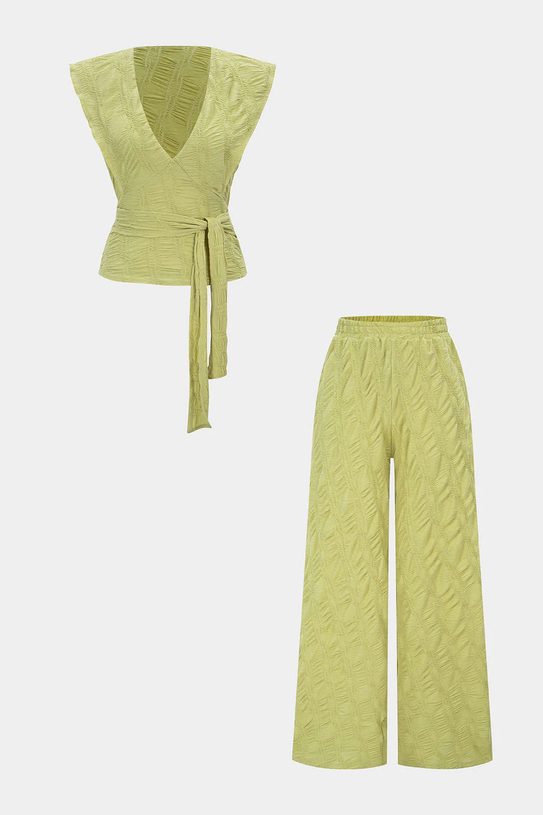 V-Neck Tie Up Tank Top And Wide-Leg Pants Set - Flockneti