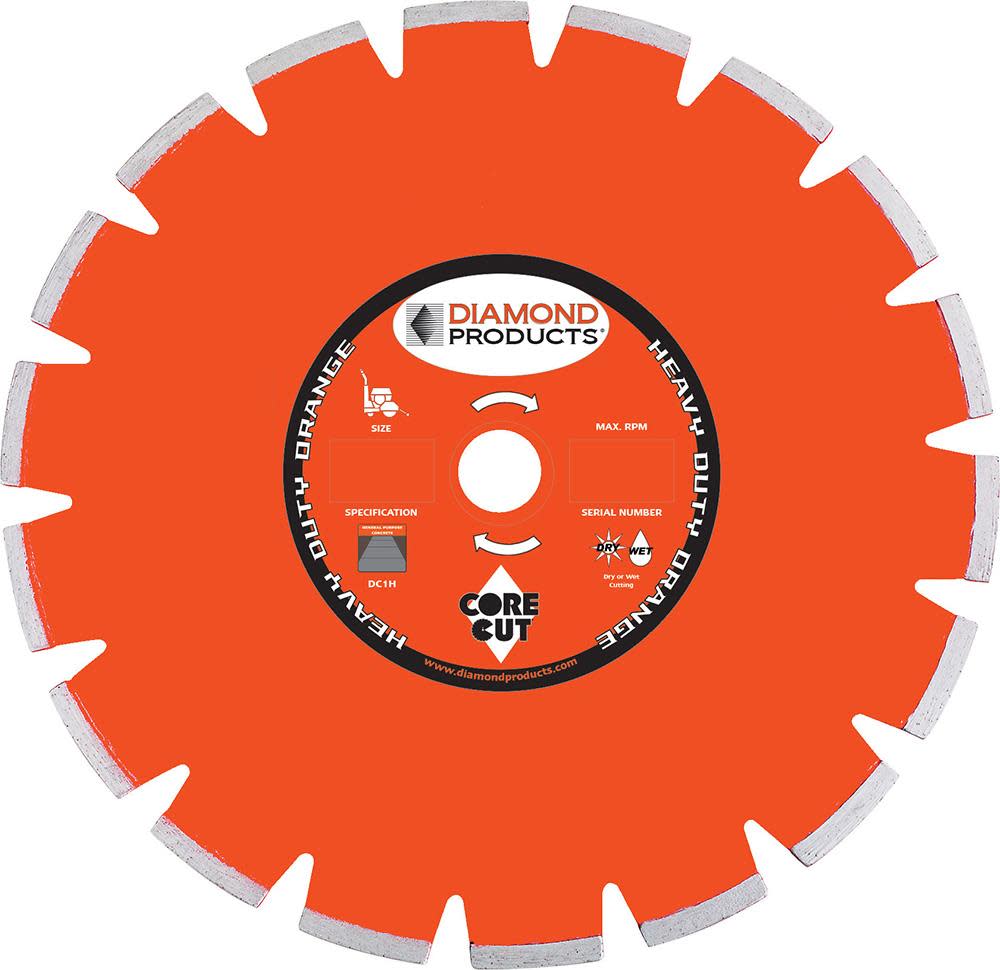 Diamond Products 14″ x .125″ x 1″ Heavy Duty Orange Dry Green Concrete Walk Behind Saw Blade - Flockneti