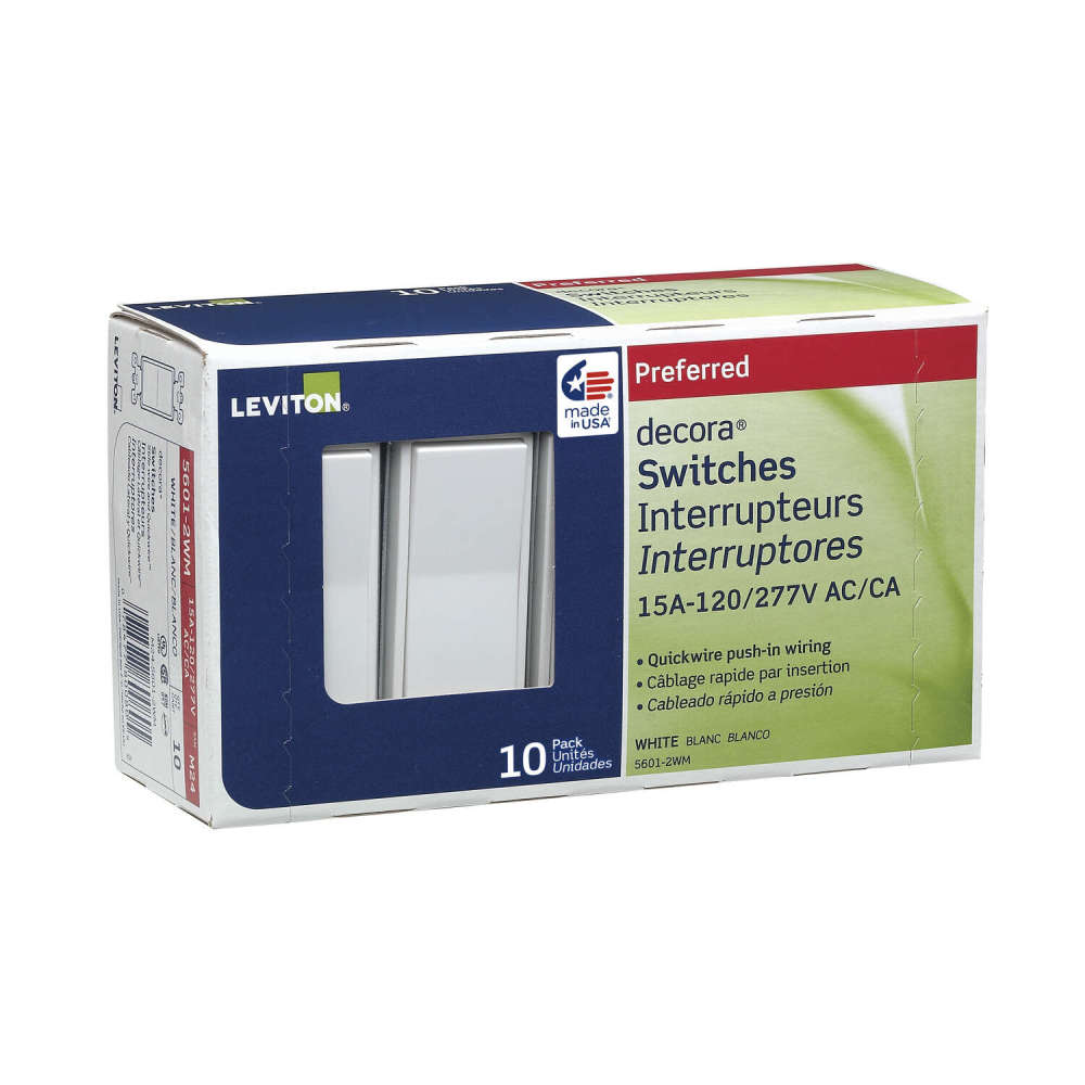 Leviton Decora Rocker Switch 15A 277V White 1 Pole AC Quiet 10pk - Flockneti