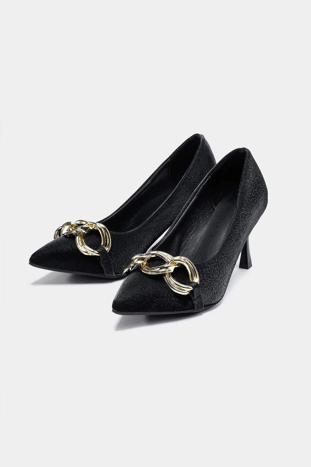 Metallic Decor Pointed Toe Heels - Flockneti