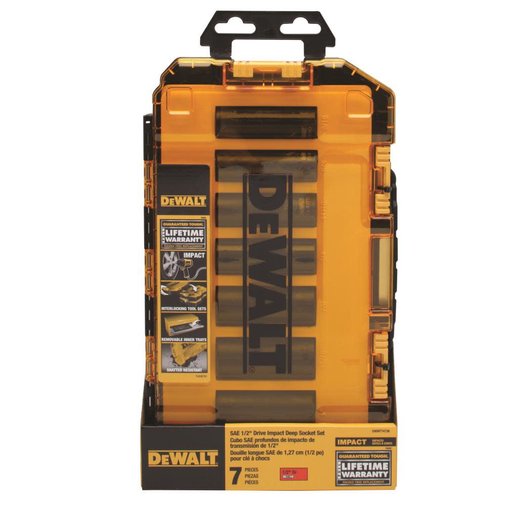 DEWALT Tough Box 7 pc. SAE 1/2 Drive Deep Impact Socket Set - Flockneti