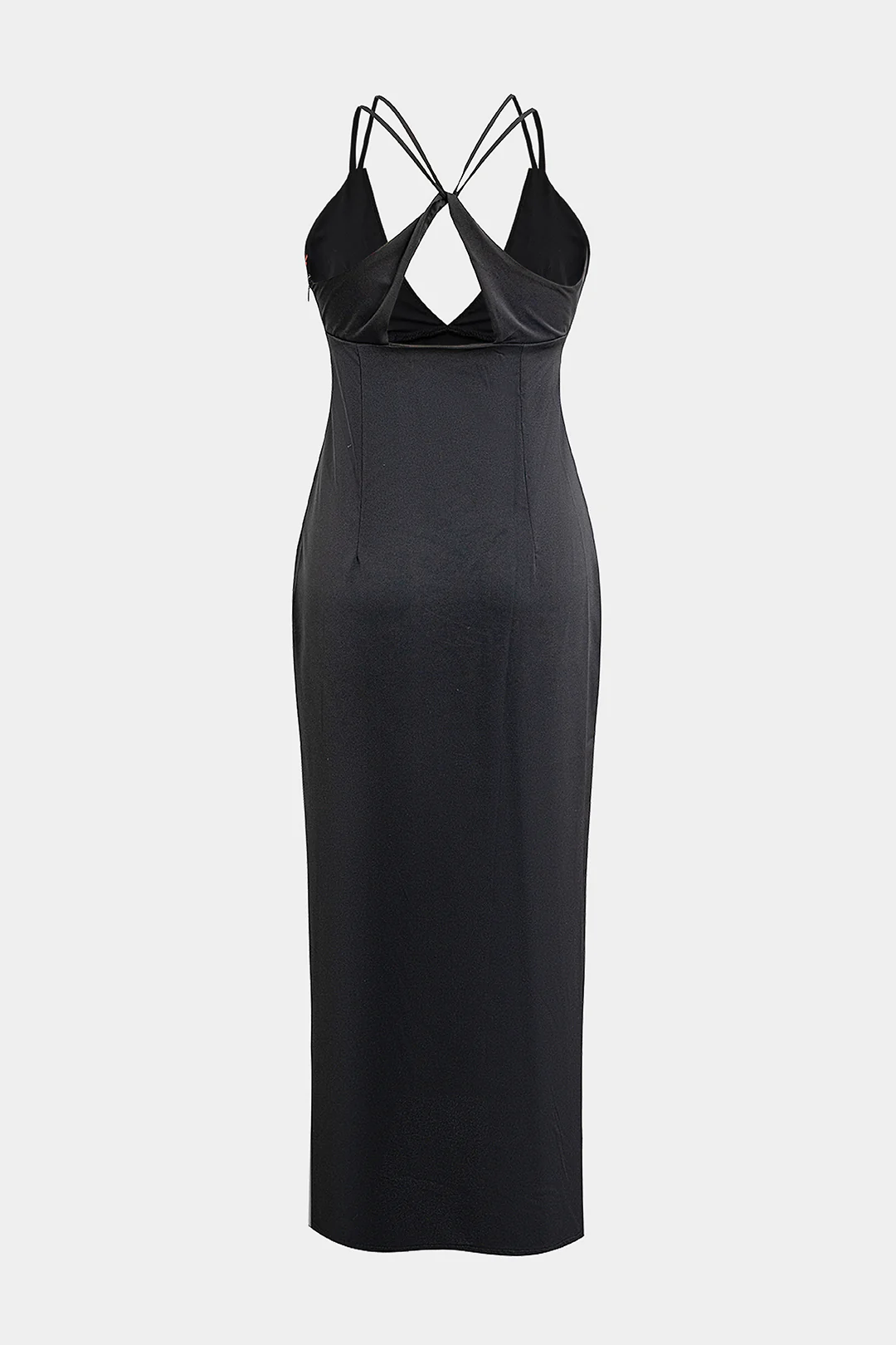 Satin V-Neck Asymmetrical Sleeveless Midi Dress - Flockneti