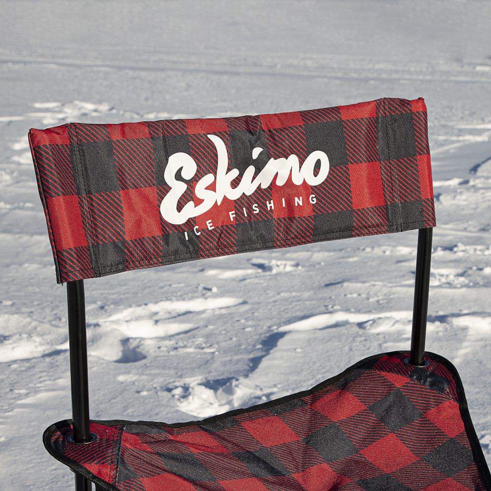 Eskimo Folding Ice Fishing Chair with 600 Denier Plaid Pattern Fabric and Carrying Bag - Flockneti