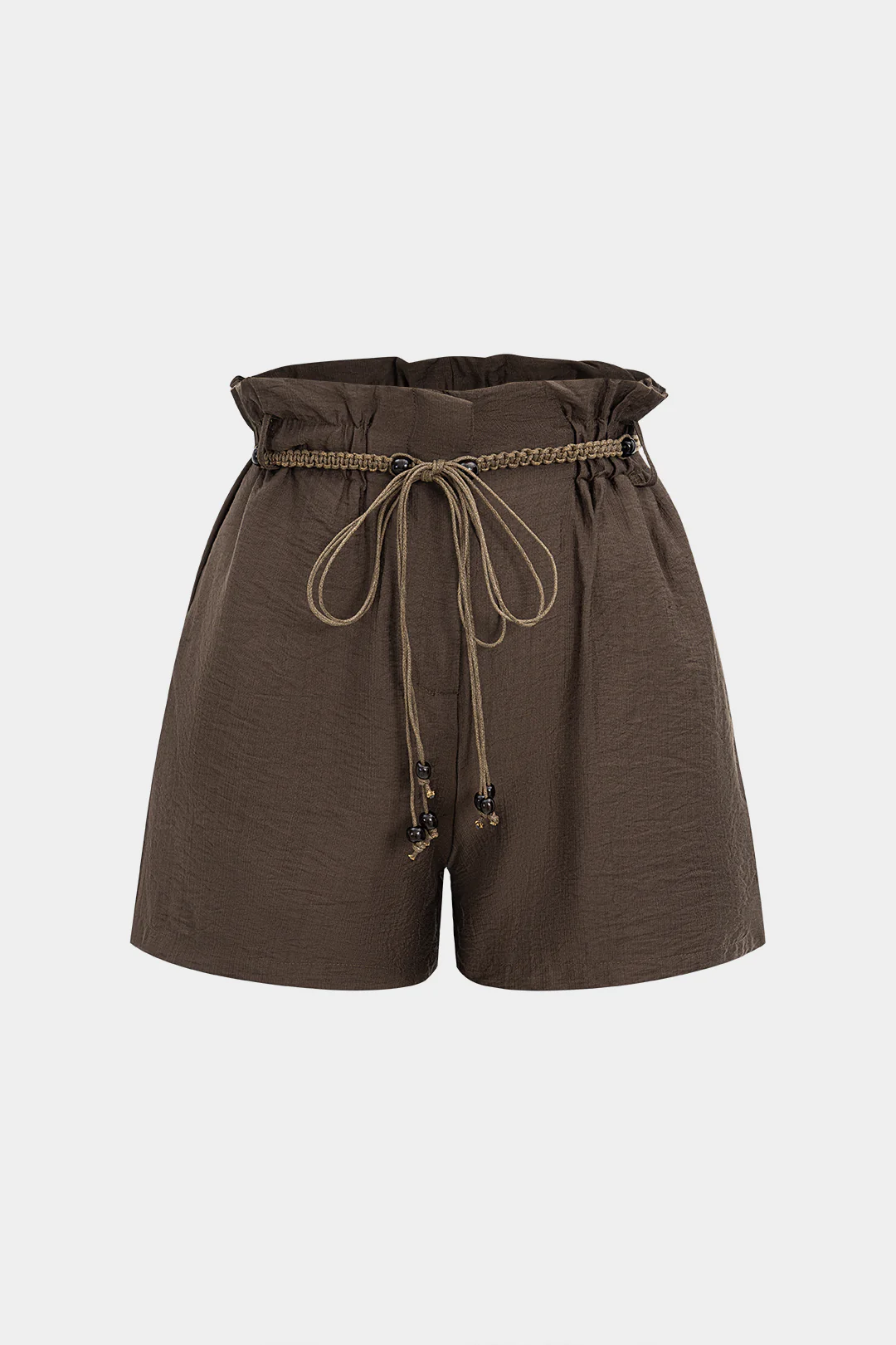 Solid Ruched Belted Shorts - Flockneti