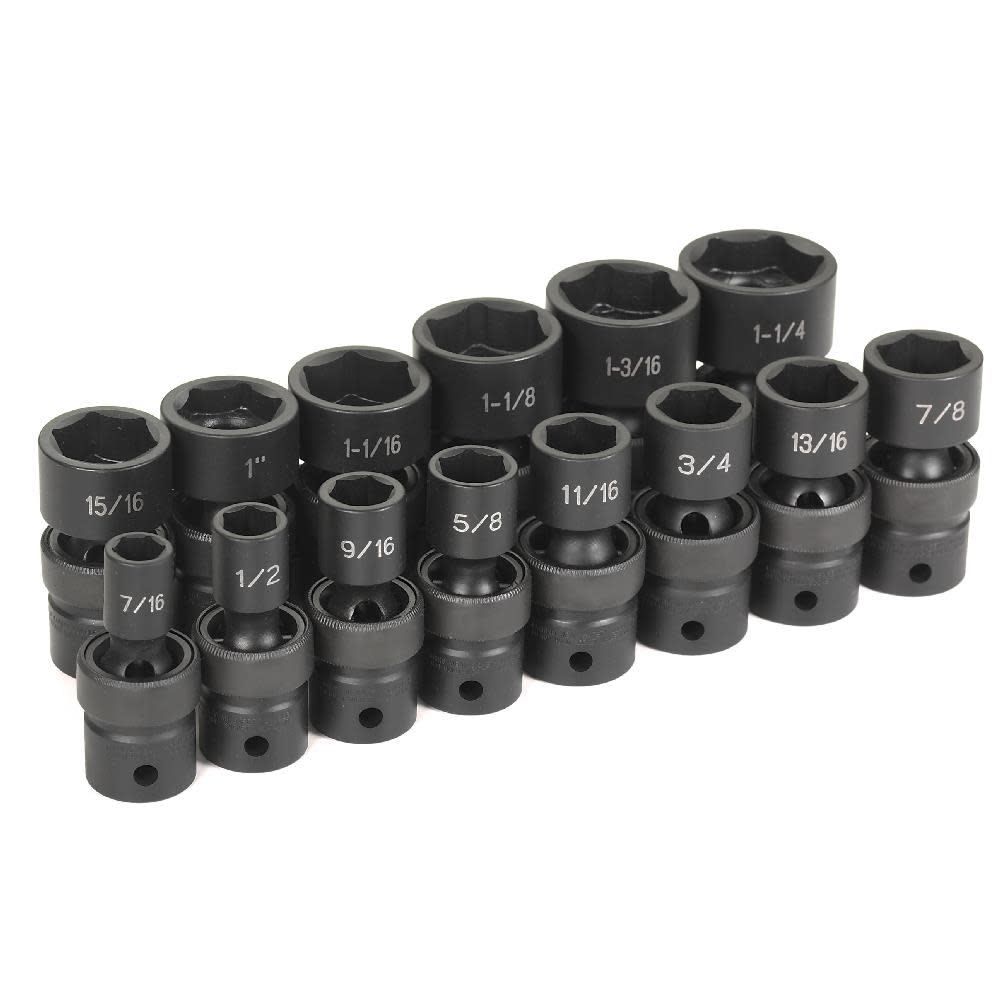 Grey Pneumatic 1/2″ Drive 14 Pc. Standard Length Fractional Universal Set - Flockneti
