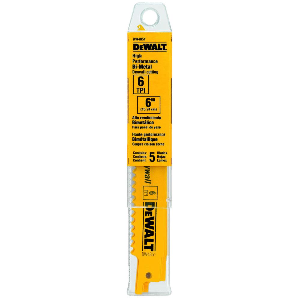 DEWALT 6-in 6TPI Plaster Cutting Bi-Metal Reciprocating Saw Blade (5 pack) - Flockneti