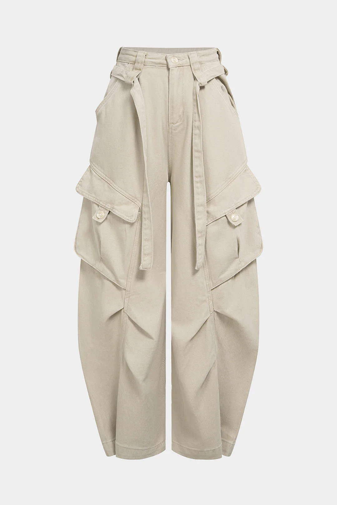 Denim Pocket Belted Wide Leg Jeans - Flockneti