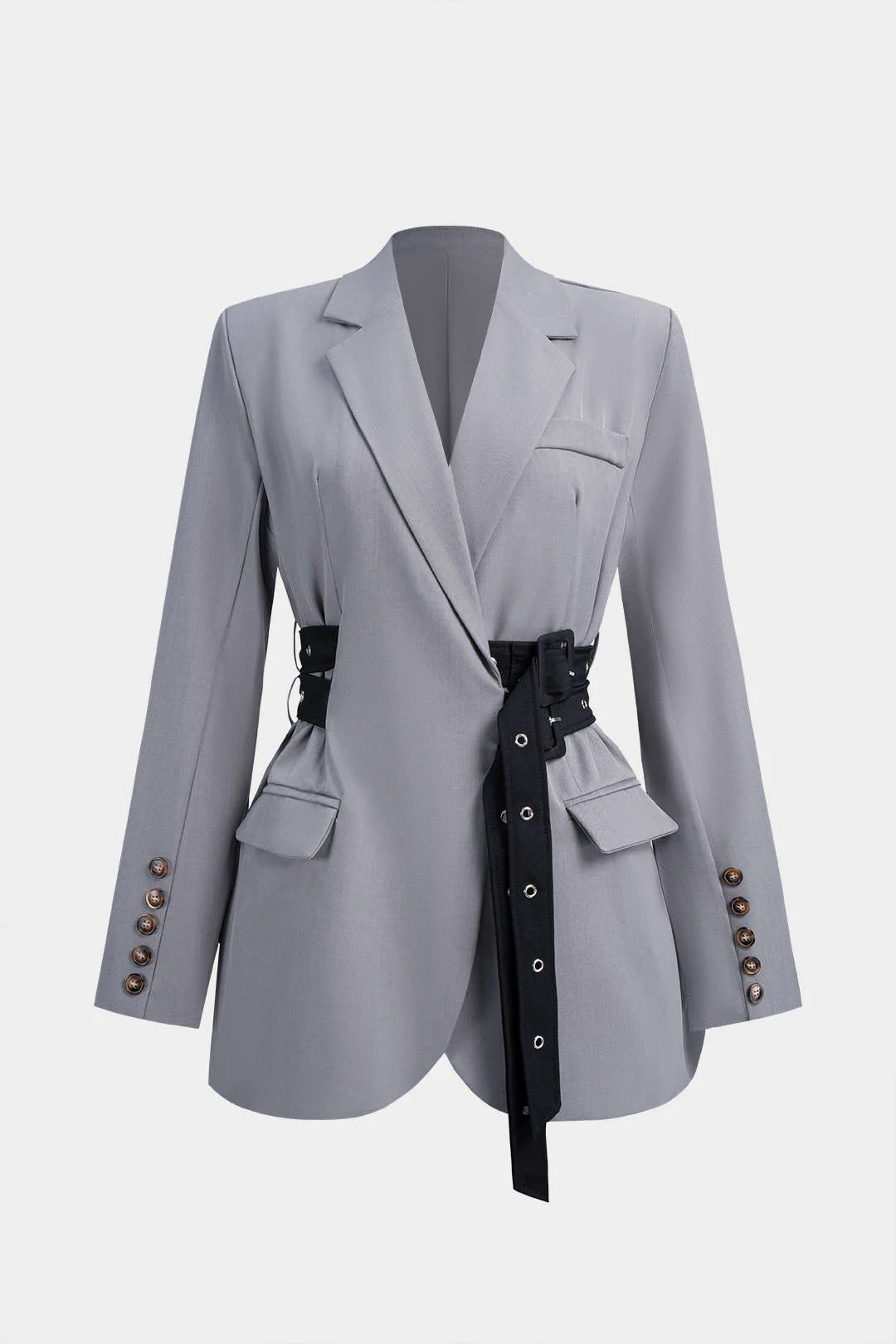 Tie-Up Waist Cinching Long Sleeve Blazer - Flockneti