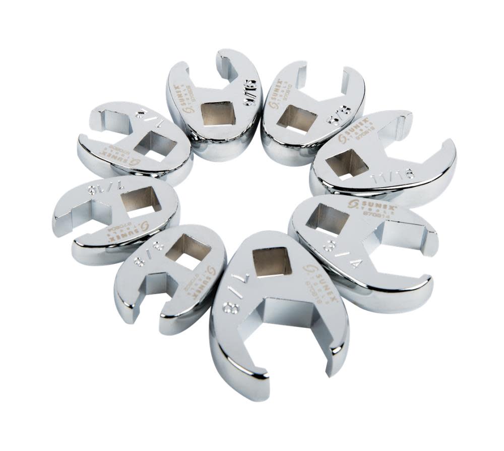 Sunex 3/8 In. Dr. 8 pc. Fully Polished SAE Flare Nut Crowfoot Wrench Set - Flockneti
