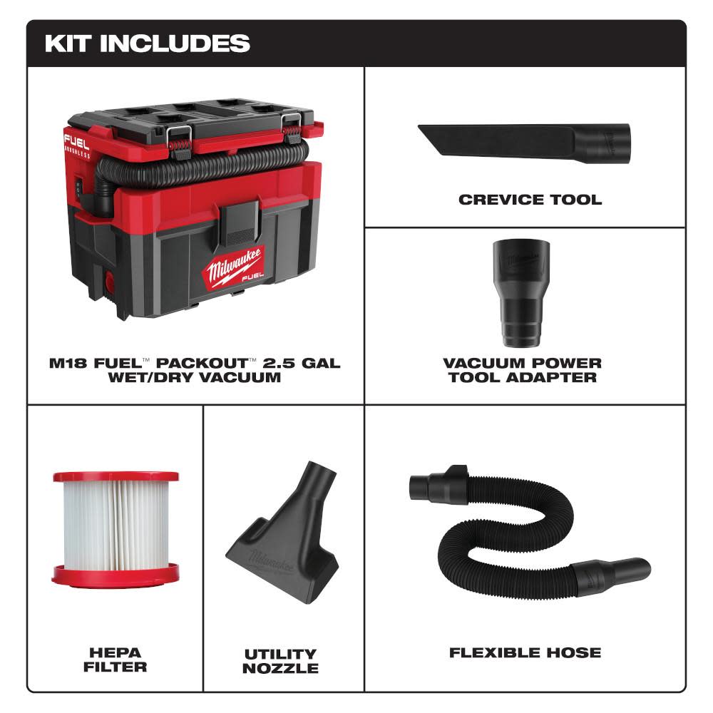 Milwaukee M18 FUEL PACKOUT Wet/Dry Vacuum 2.5 Gallon Reconditioned - Flockneti