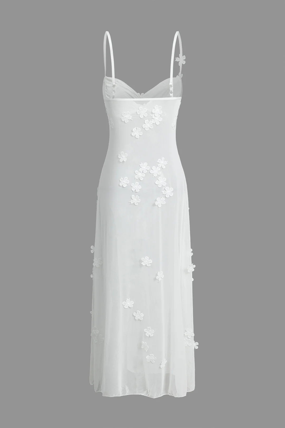 Mesh Flower Decor Slit Sleeveless Midi Dress - Flockneti