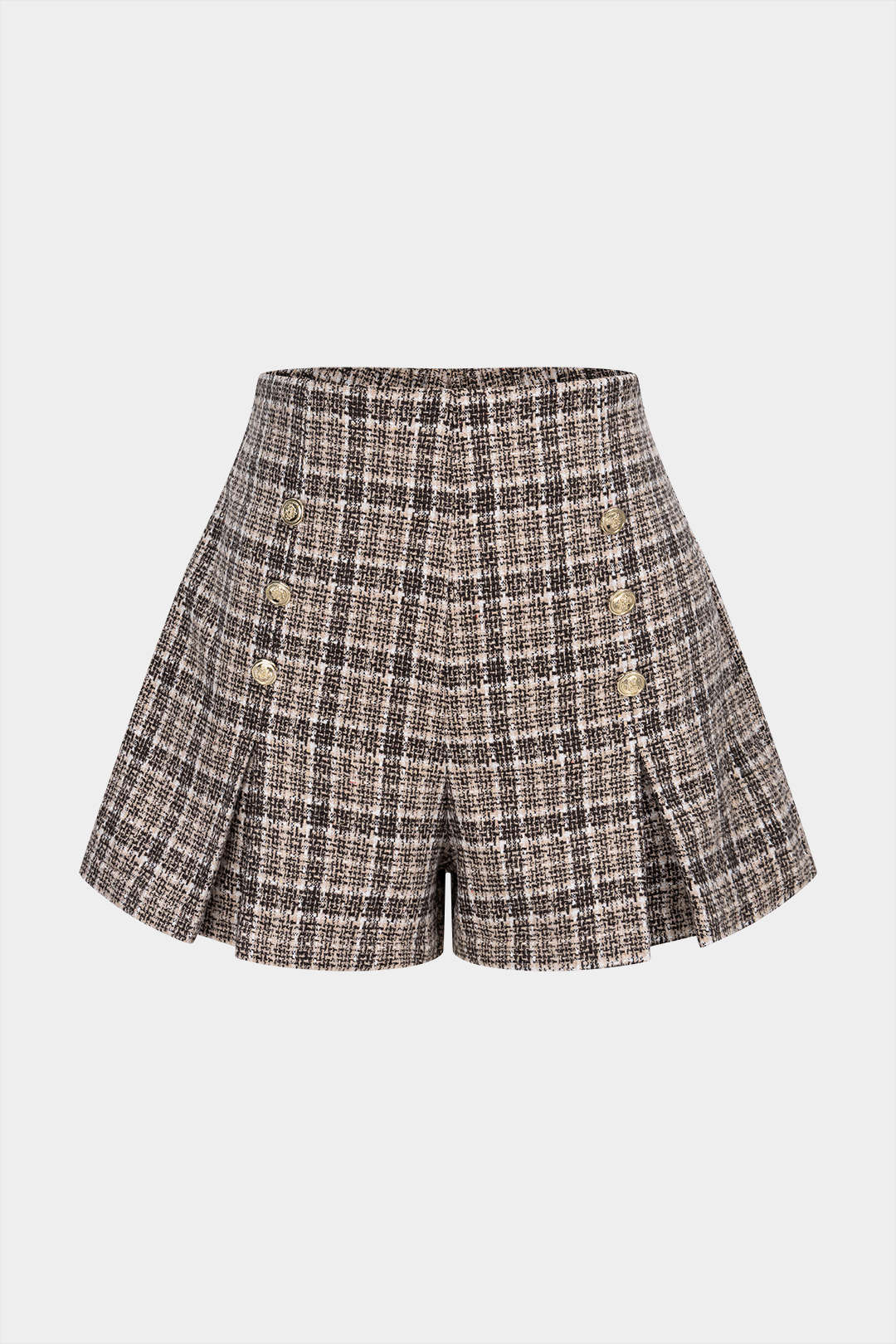 Plaid Print Button High Waist Shorts - Flockneti