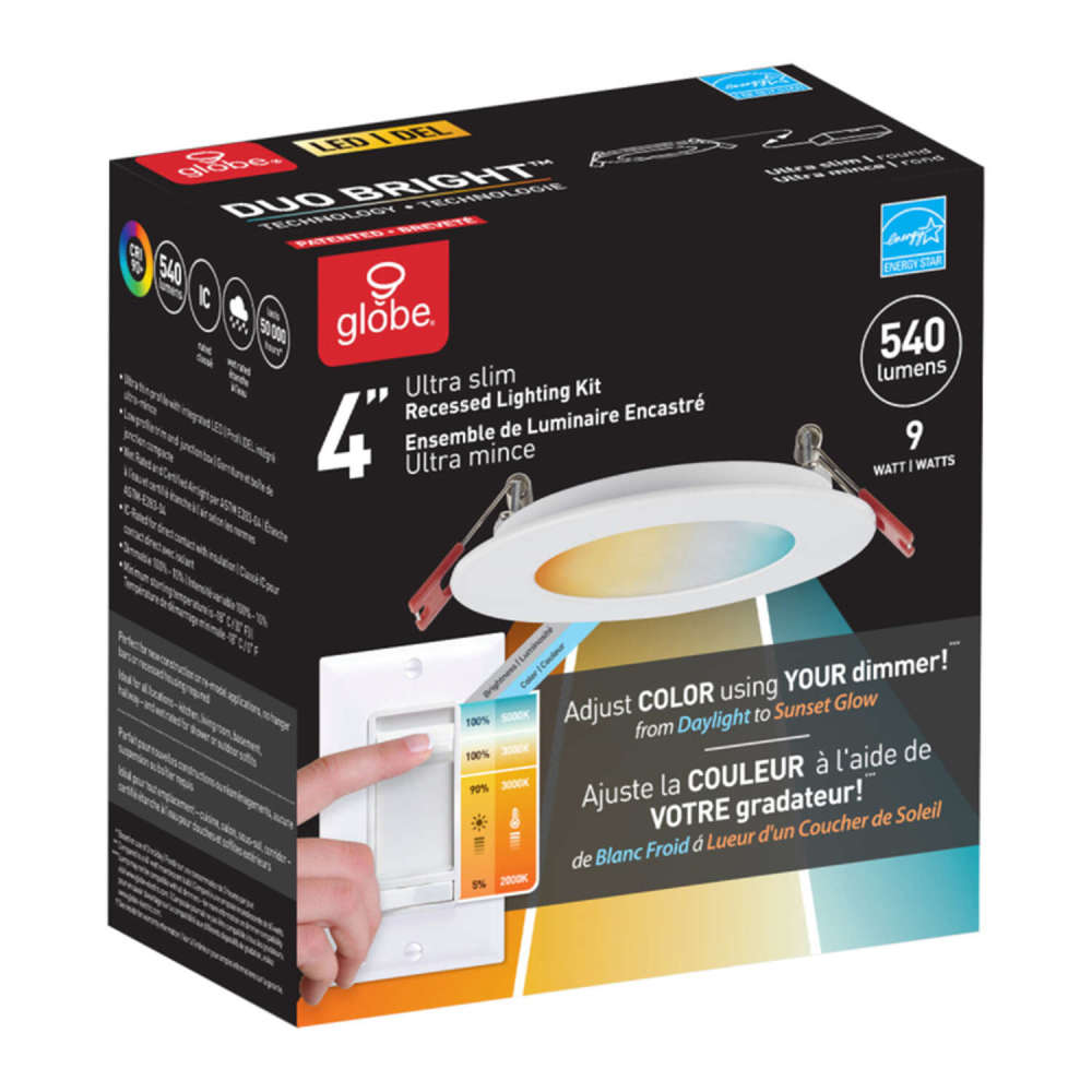 Globe Electric Ultra Slim Recessed Lighting Kit Plastic 9W LED - Flockneti