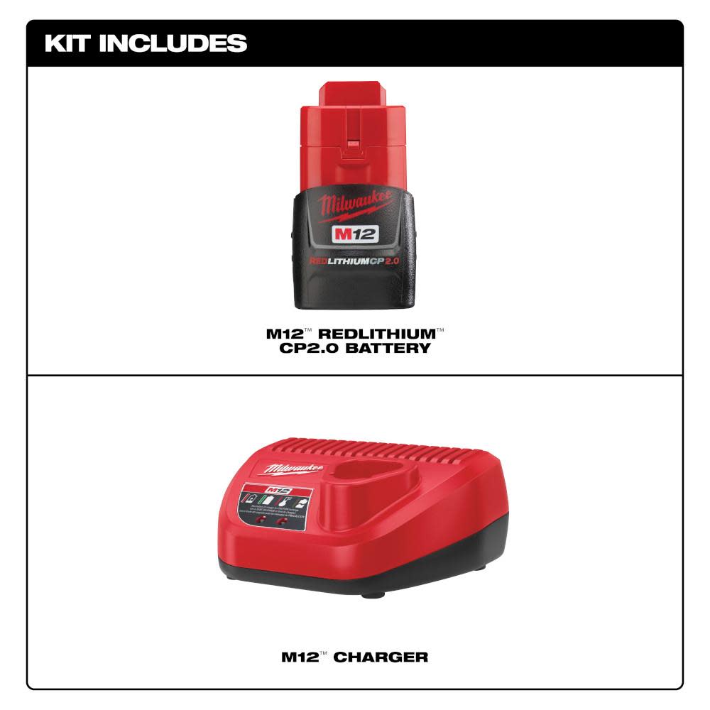 Milwaukee M12 REDLITHIUM 2.0Ah Battery and Charger Starter Kit - Flockneti