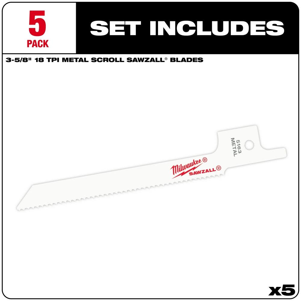 Milwaukee 3-5/8 in. 18 TPI SUPER SAWZALL Blades 5PK - Flockneti