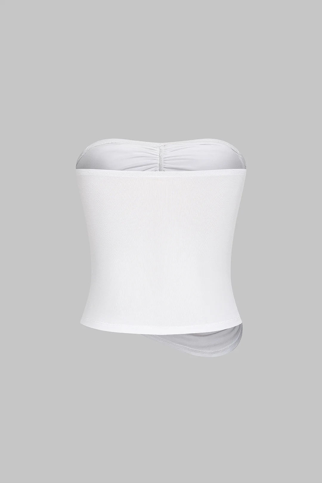 Solid Ruched Asymmetrical Tube Top - Flockneti