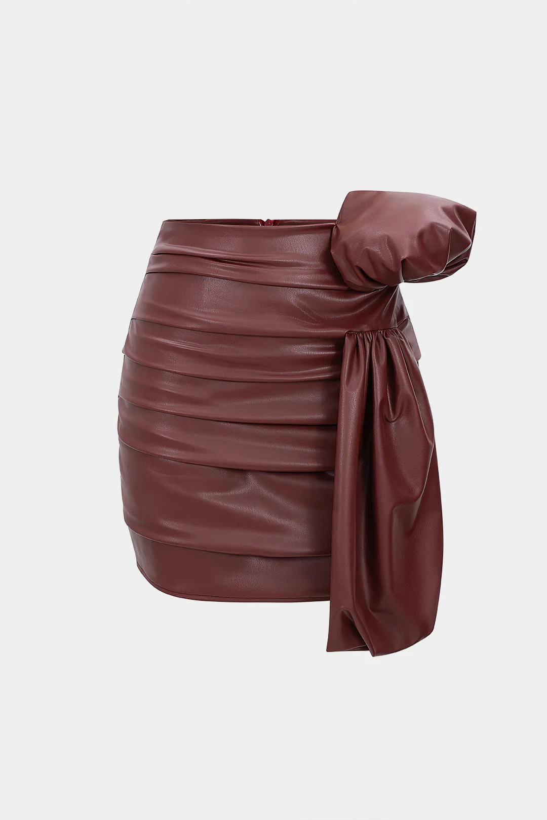Faux Leather Asymmetrical Ruched High Waist Skirt - Flockneti