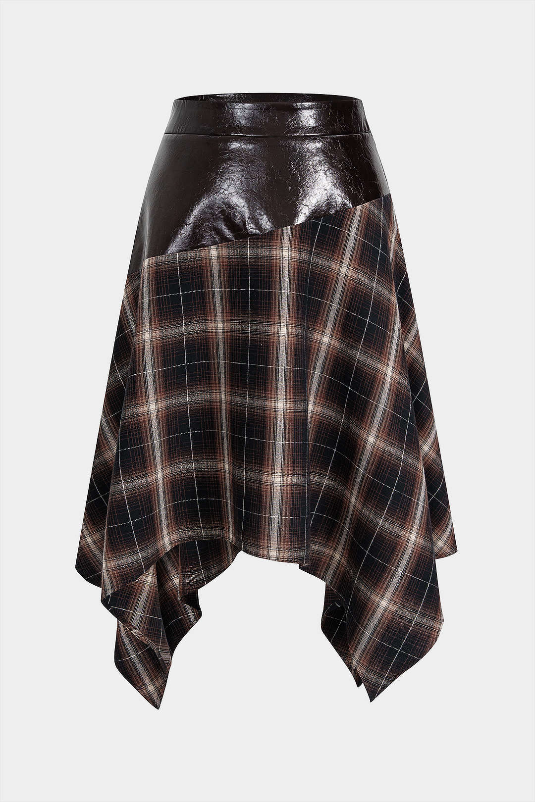 Plus Size Faux Leather Patchwork Asymmetrical Hem Skirt - Flockneti