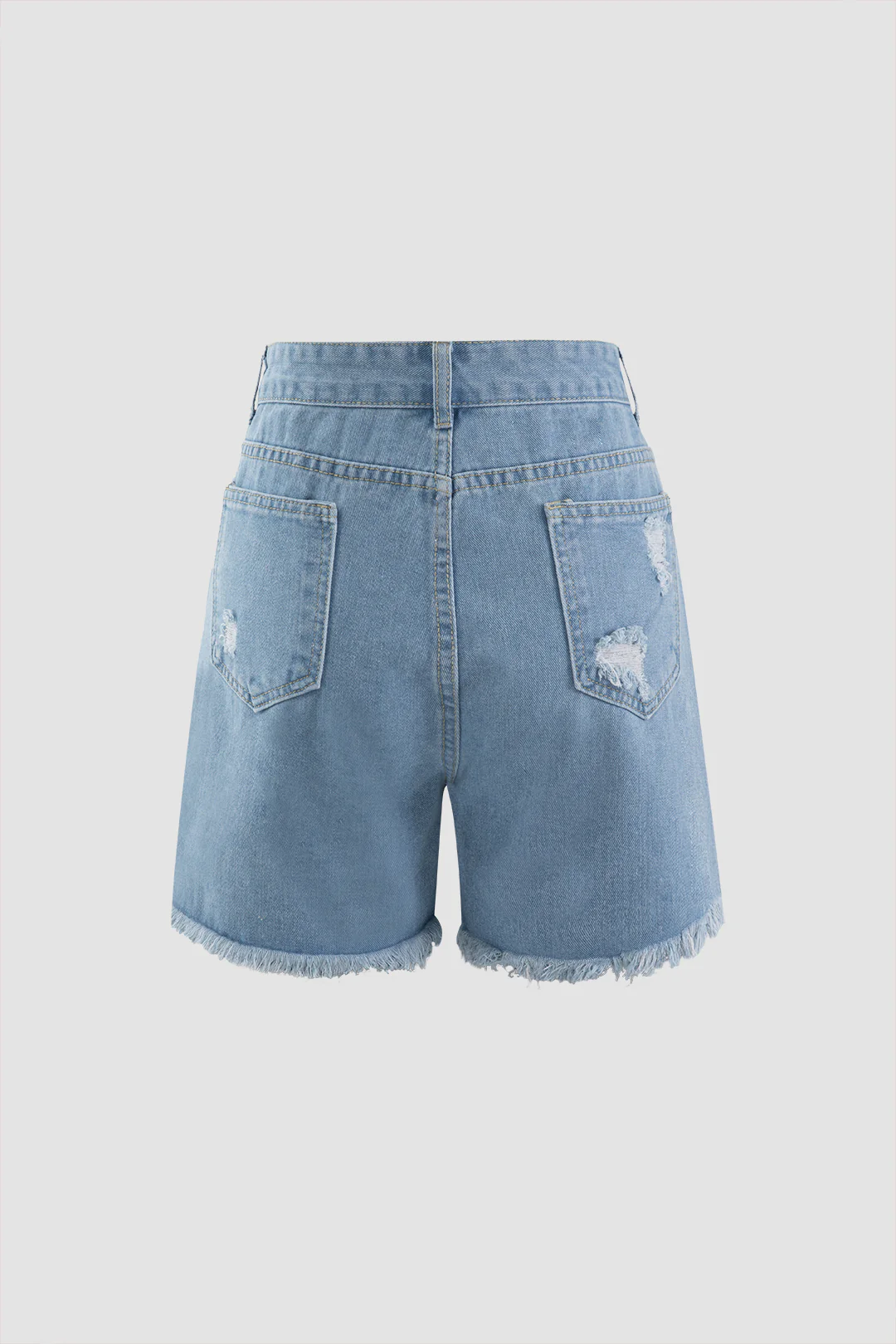 Denim Fringe Ripped Shorts - Flockneti