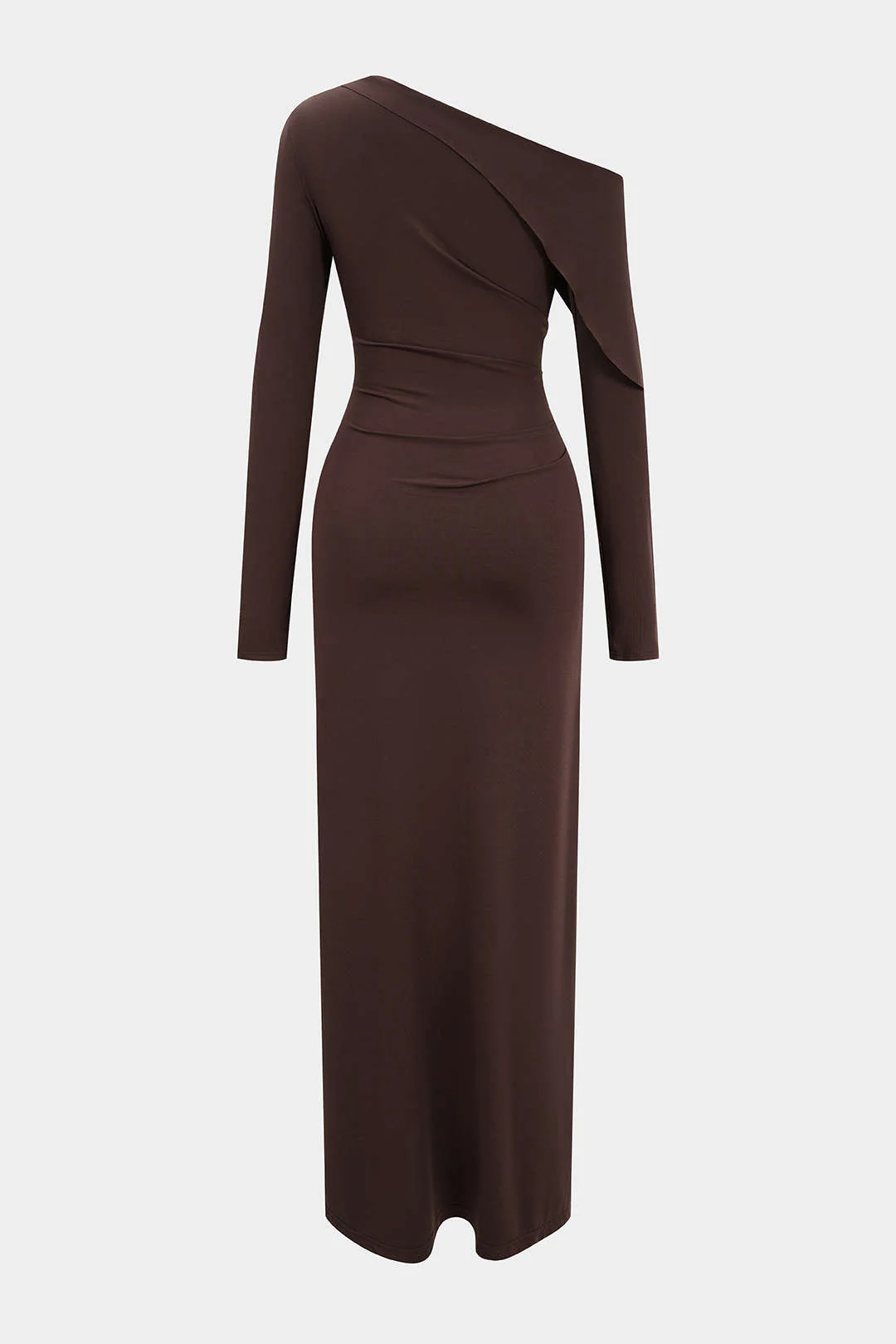 Asymmetrical Neck Ruched Long-Sleeve Maxi Dress - Flockneti