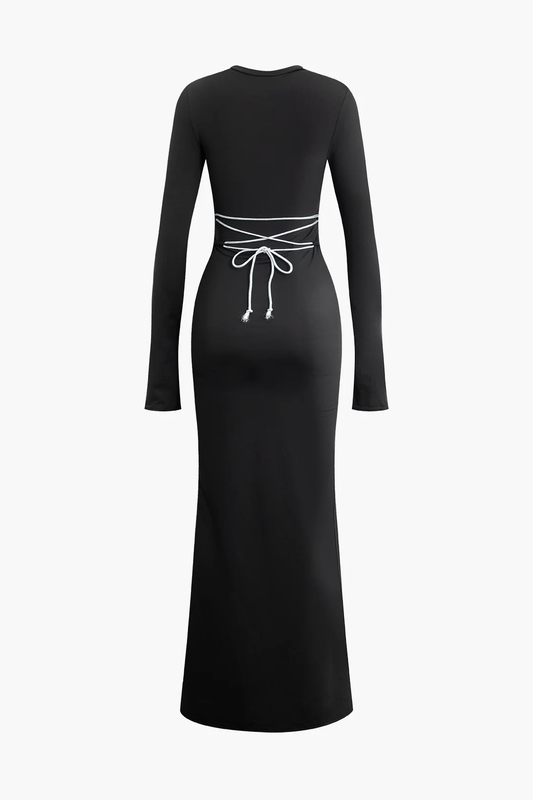 Round Neck Tie Up Long Sleeve Midi Dress - Flockneti