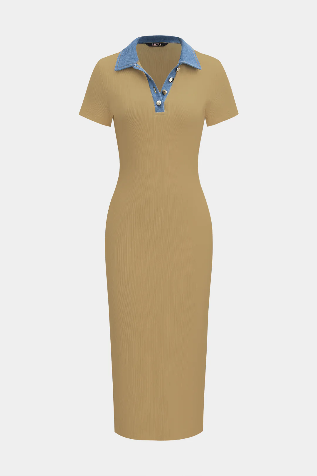Denim Patchwork Short Sleeve Midi Dress - Flockneti