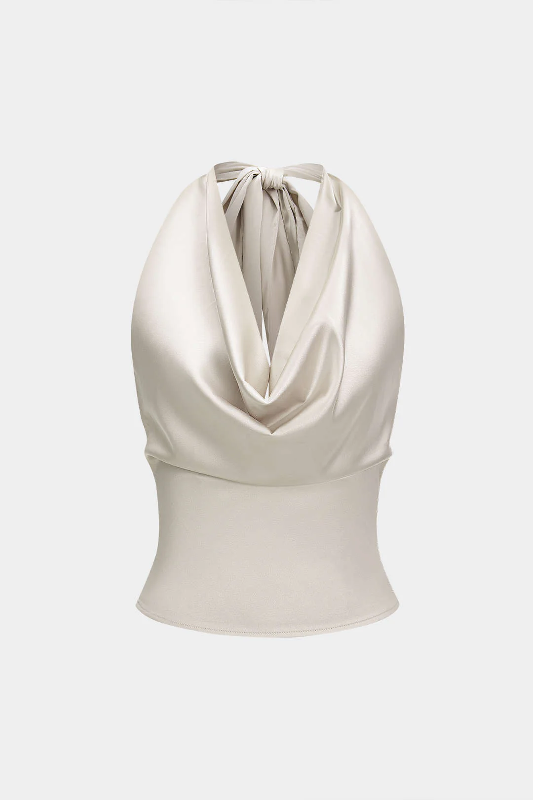 Satin Halter Neck Tie-Up Backless Cowl Neck Tank Top - Flockneti