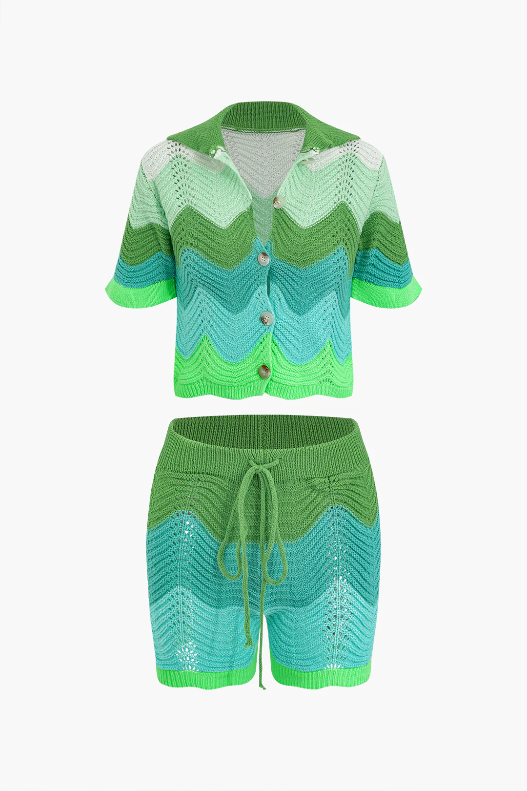 Ombre Print Short Sleeve Top And Tie-Up Shorts Set - Flockneti