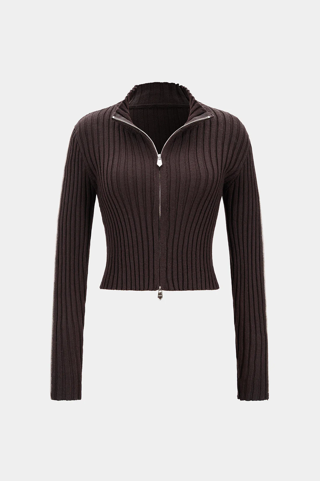 Knit Ribbed Zipper Cardigan - Flockneti