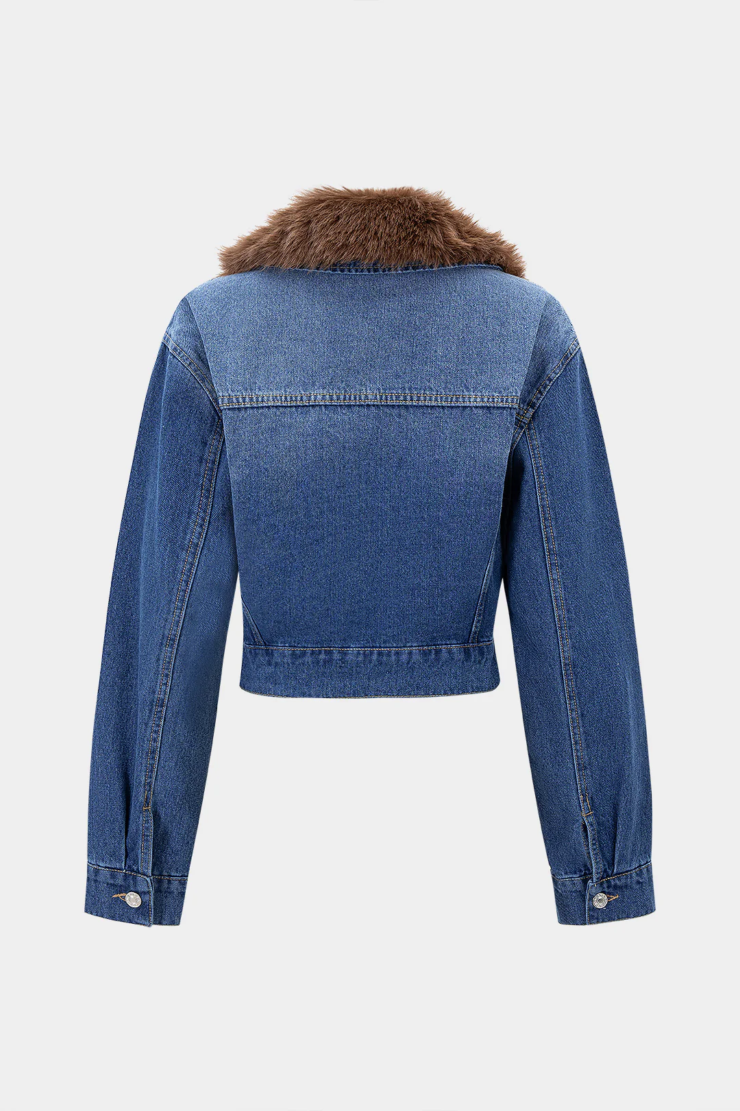 Denim Faux Fur Patchwork Lapel Jacket - Flockneti